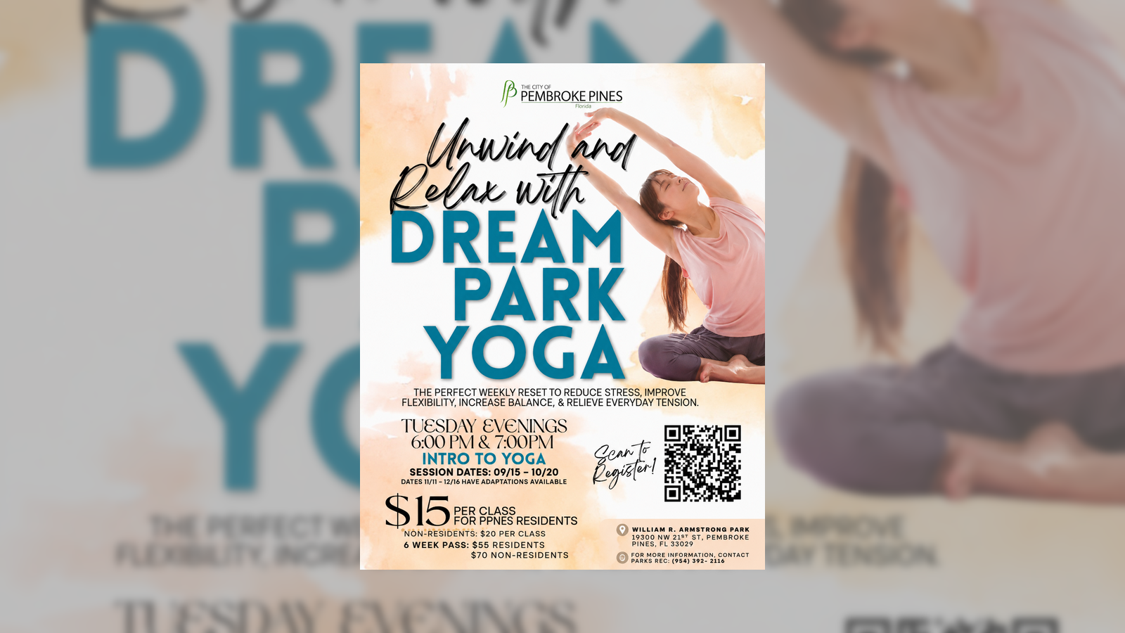 Dream Park Yoga flyer at William B. Armstrong Dream Park