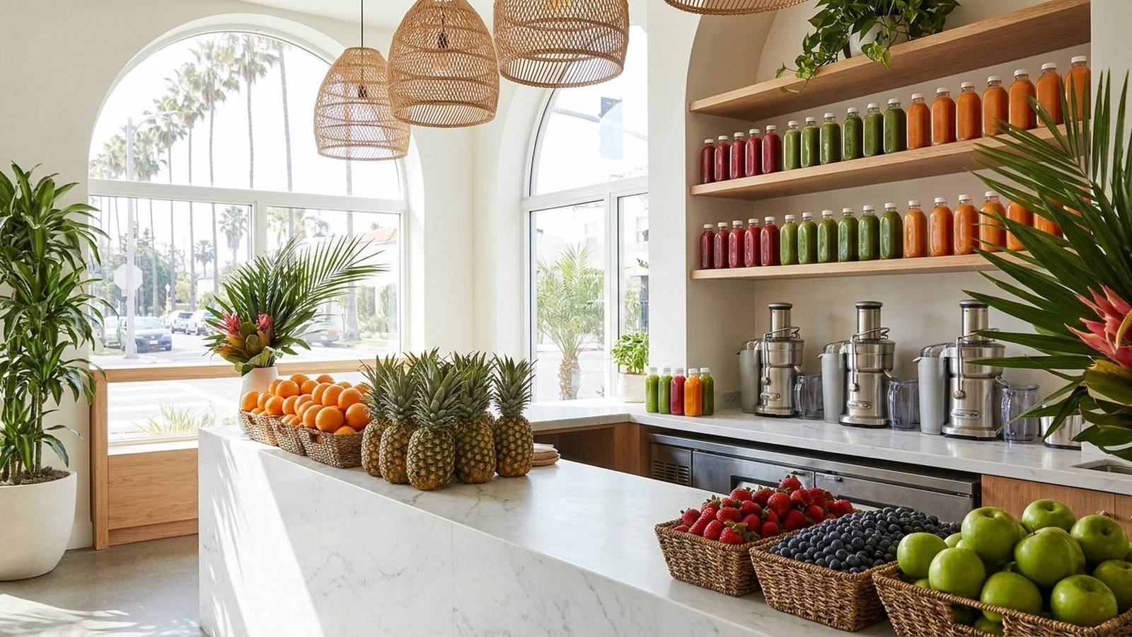 Fresh cold-pressed juices at a local juice bar