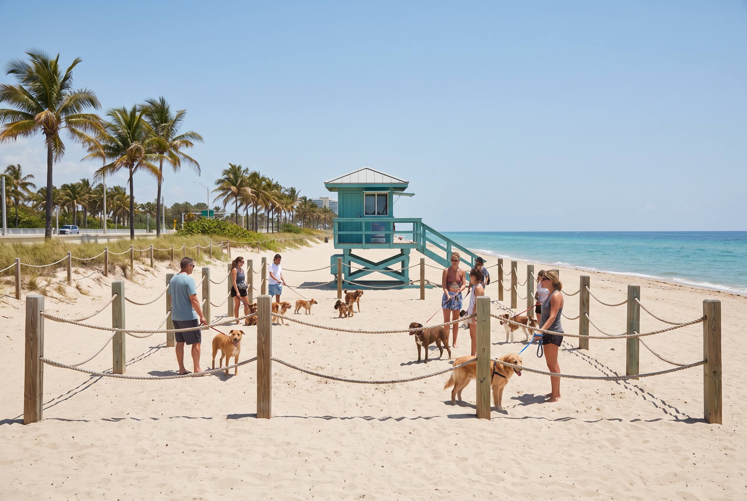 Fort Lauderdale Canine Beach — dogs on leash at the designated dog section near Sunrise Boulevard