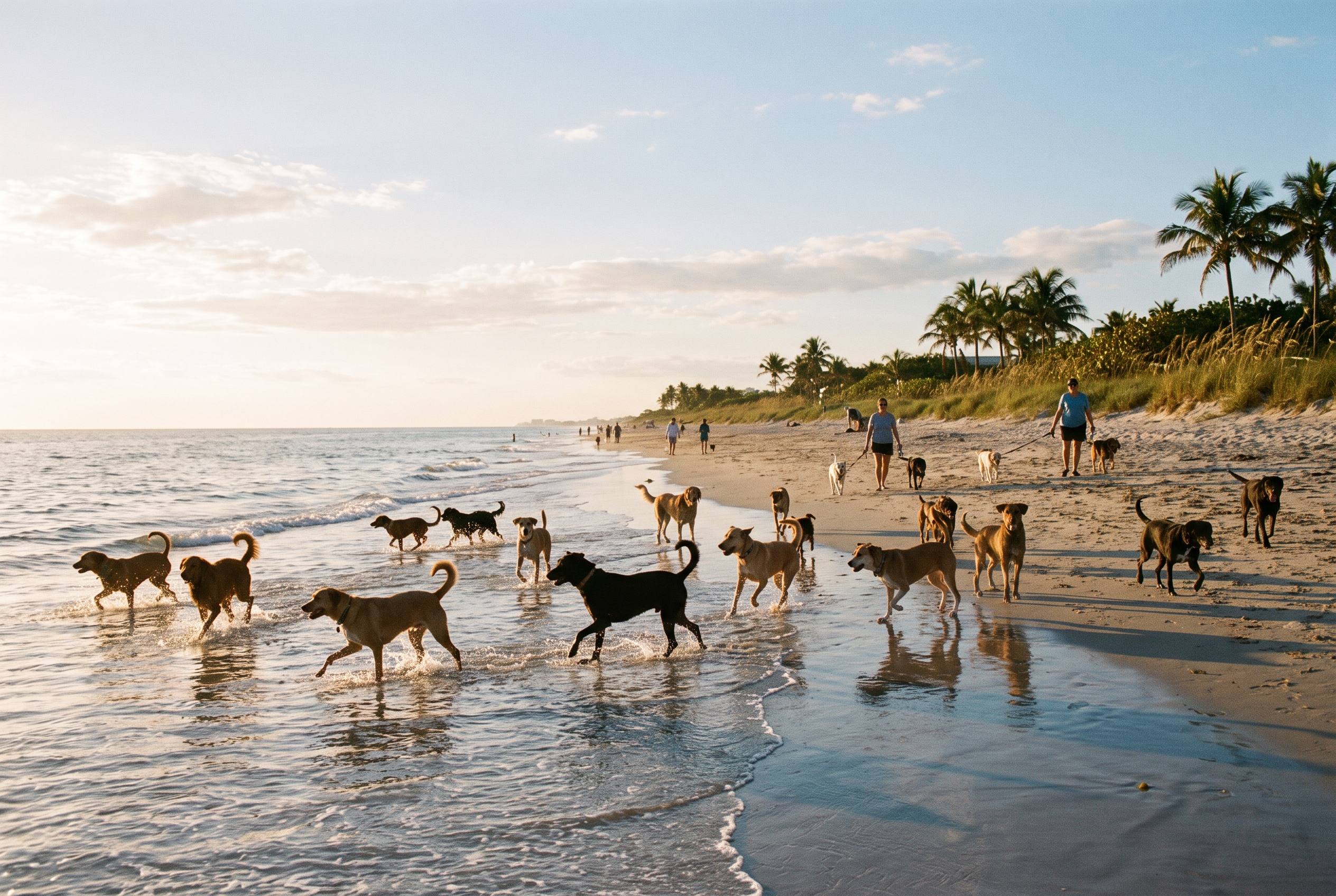 Hollywood Dog Beach — dogs playing off-leash in the surf between Pershing and Custer streets