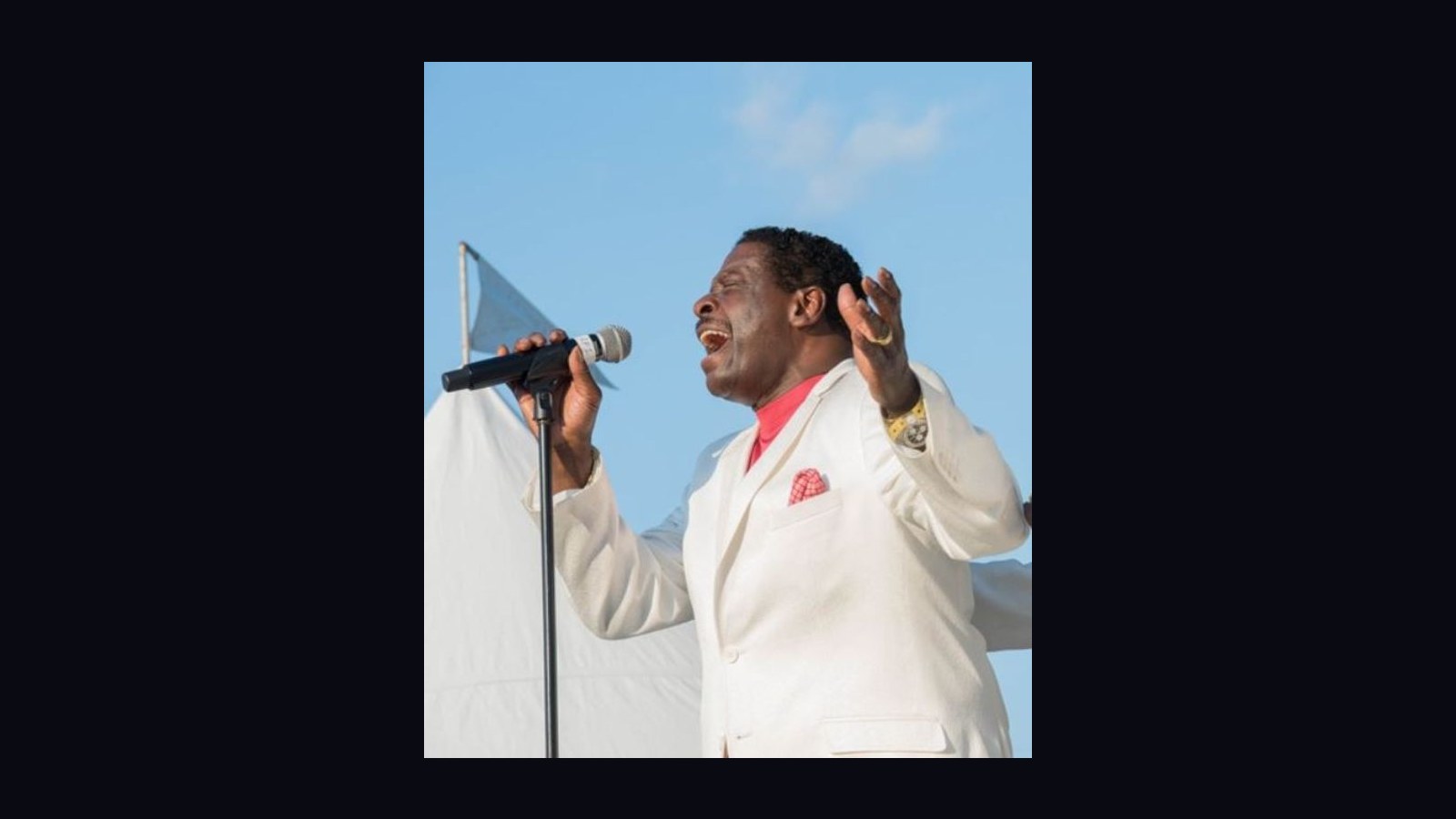 Gerald Alston, lead singer of The Manhattans, performing on stage at Gardner's Basin, Atlantic City