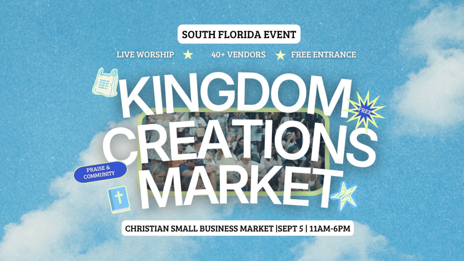 Kingdom Creations Market September 2026 — Christian vendors market with 50+ faith-based businesses, handmade goods, and live worship at Oasis Church, Pembroke Pines