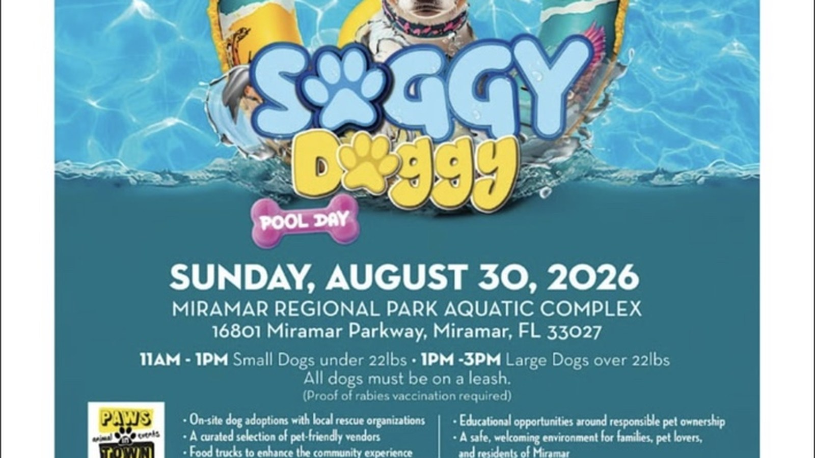 Soggy Doggy Pool Day 2026 — dogs swimming at Miramar Regional Park Aquatic Complex