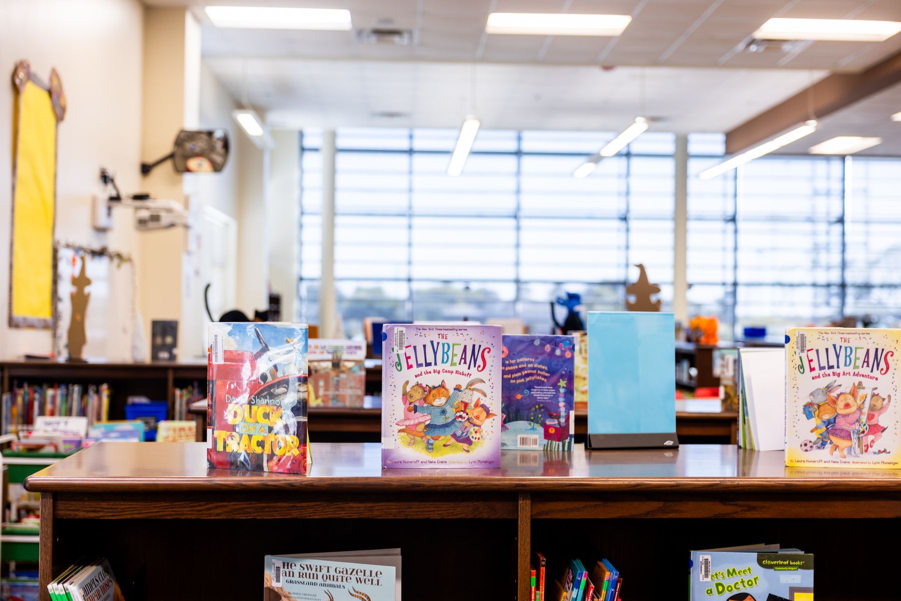 Representative Pexels stock photo, not a local branch: children’s books displayed in a library.
