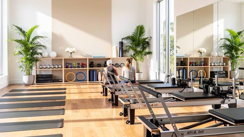 Representative reformer and mat Pilates studio with wooden floors and natural light — editorial placeholder image, not an actual photo of this business