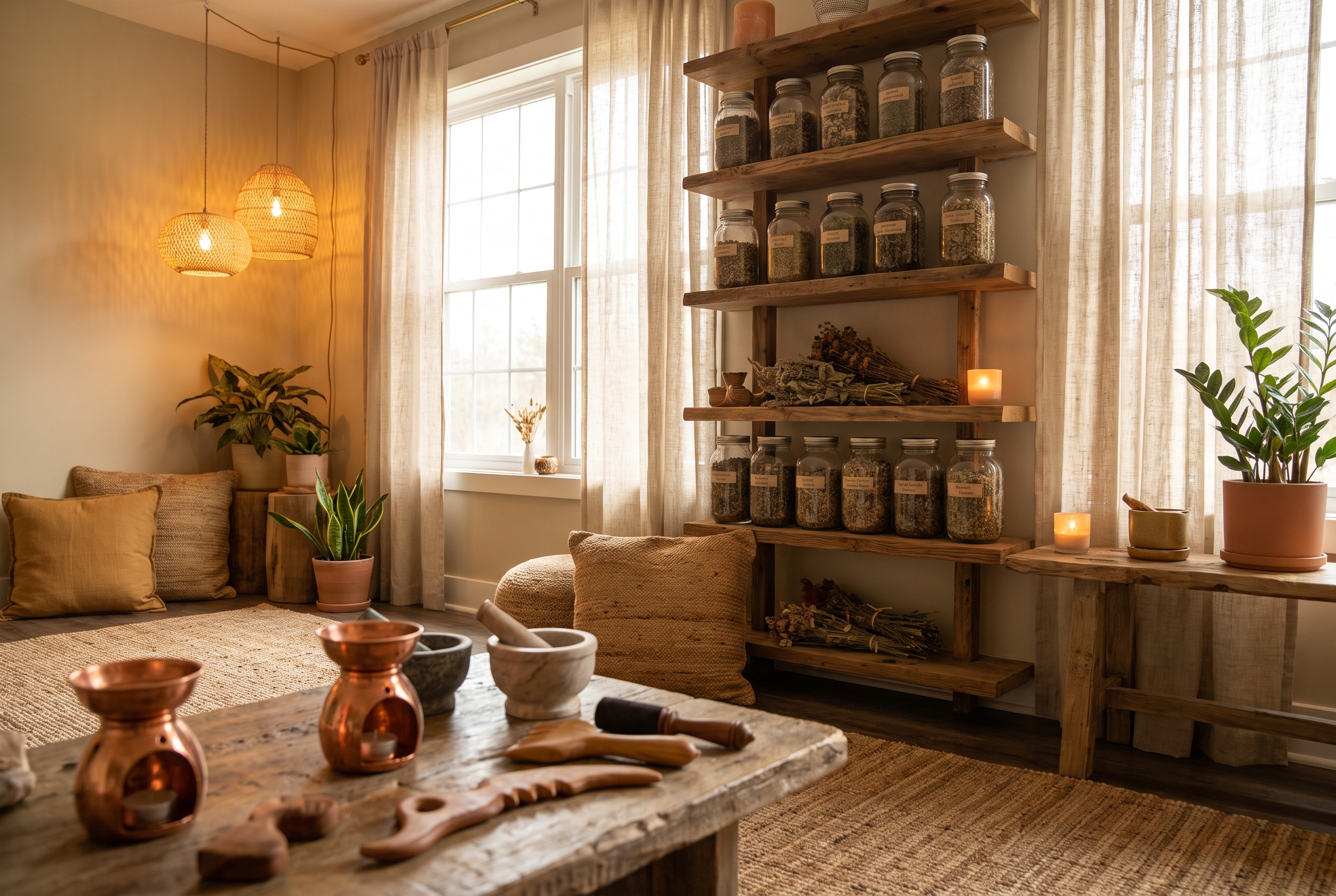 Representative sound bath session featuring singing bowls and ambient lighting in a wellness studio