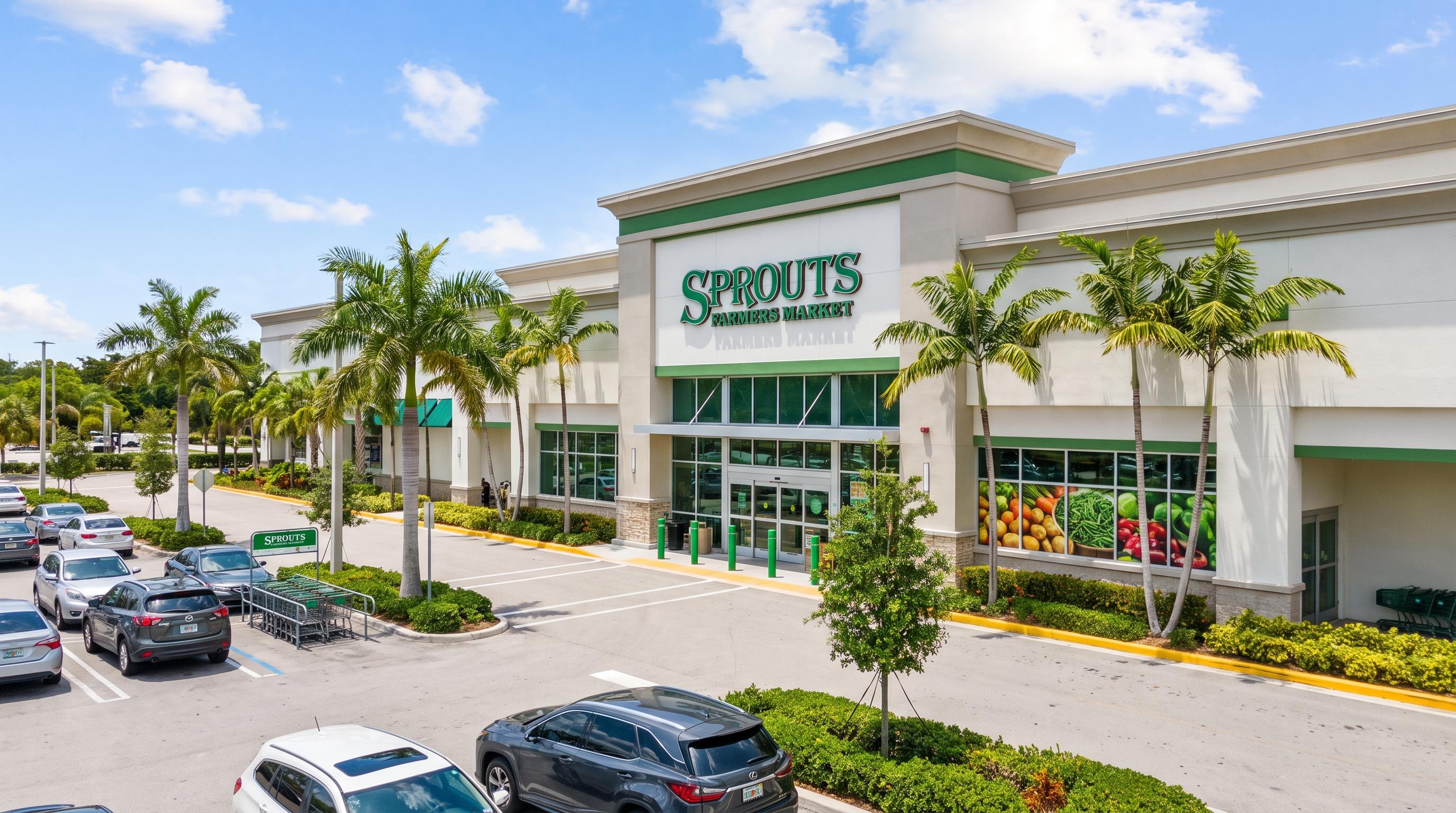 Farmers market-style grocery store exterior with fresh produce display