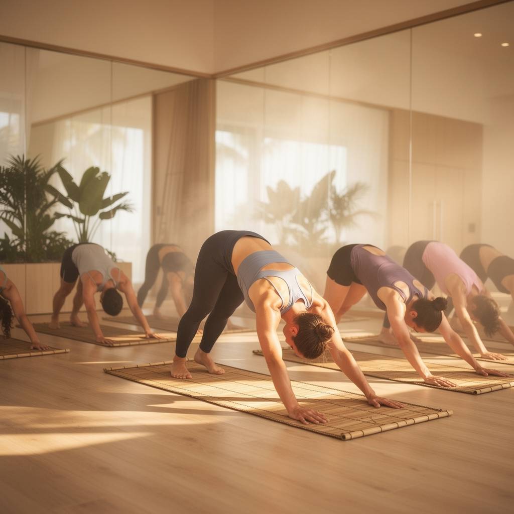 Yoga Joint Pembroke Pines — modern hot yoga studio with floor-to-ceiling mirrors and warm amber lighting